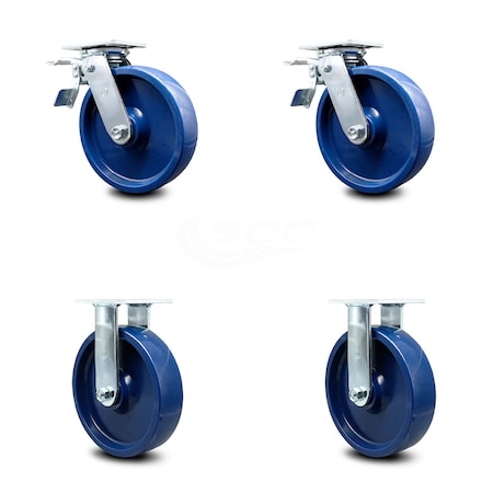 Service Caster 8 Inch Solid Polyurethane Caster Set with Roller Bearings 2 Brakes 2 Rigid SCC SCC-TTL30S820-SPUR-2-R-2